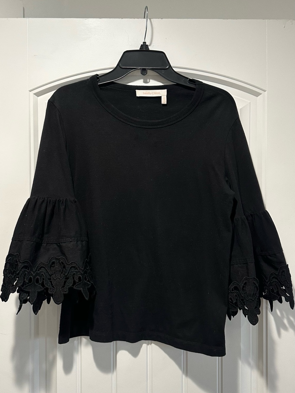 See by Chloe Black Lace-Trim Tiered Women's Skirt